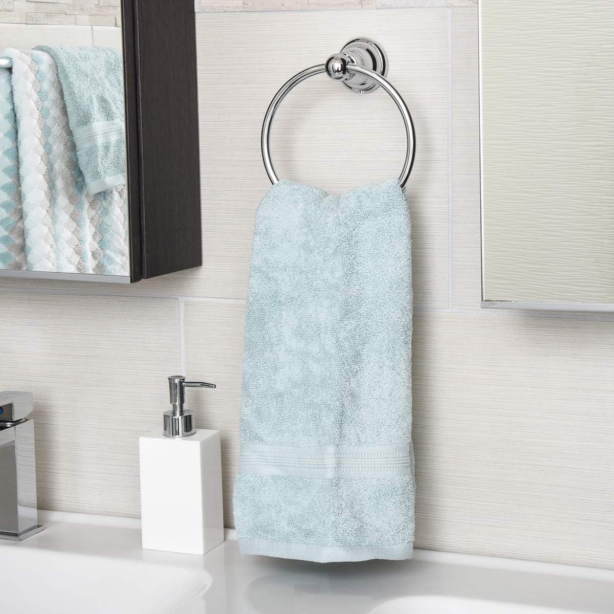 Basics AB-BR807-SN Modern Towel Ring, 6.3-inch Diameter, Satin Nickel: Home Improvement