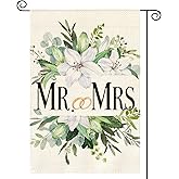AVOIN colorlife MR. and MRS. Wedding Garden Flag 12x18 Inch Double Sided Outside, Floral Marriage Welcome Romantic Yard Outdoor Decoration