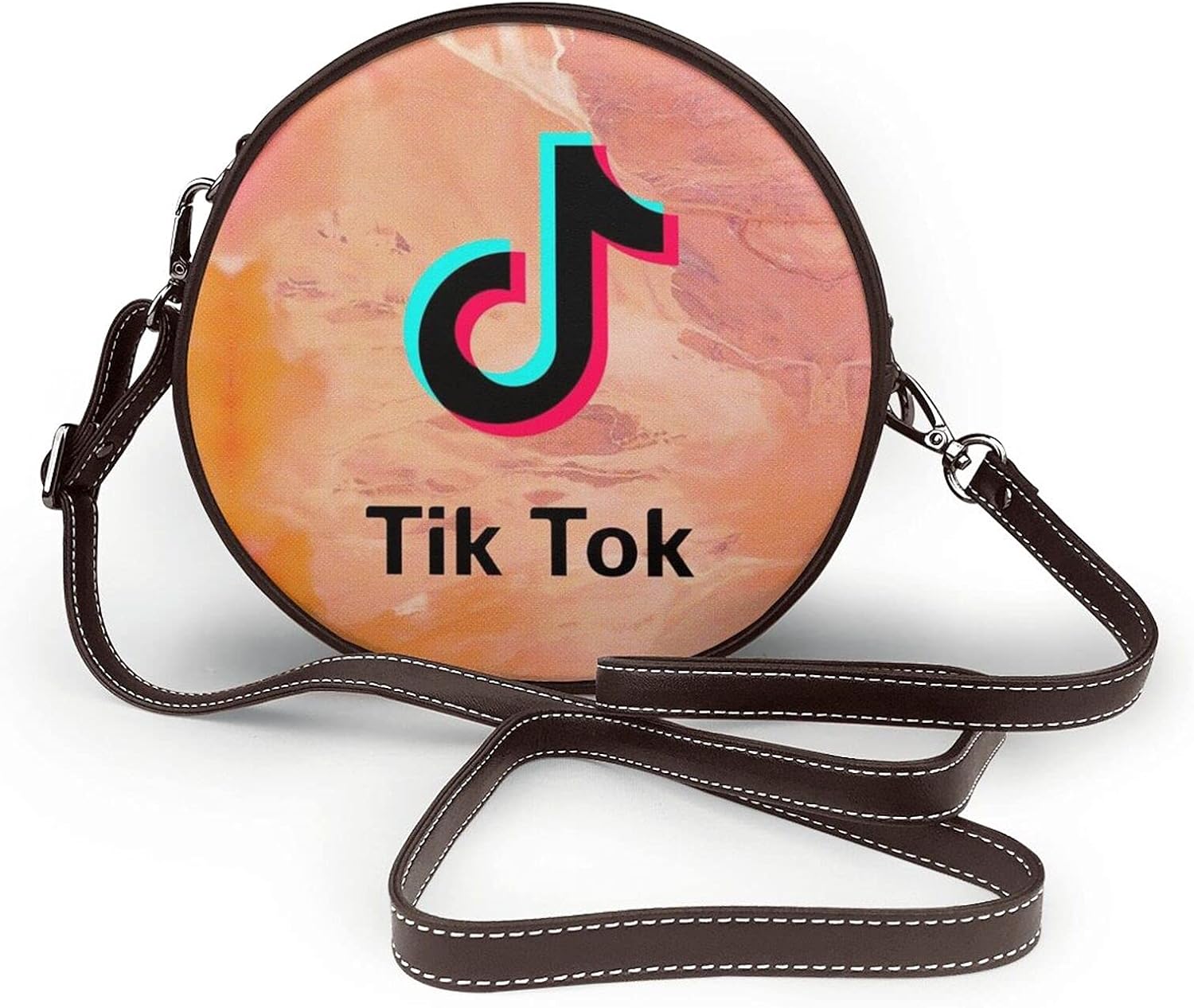 TikTok Ladies OneShoulder Round Bag, Leather Zipper OneShoulder