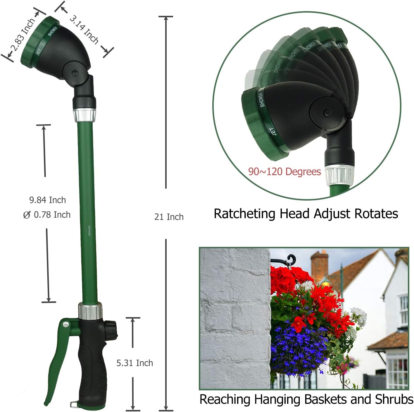 H2O WORKS Heavy Duty 21 Inch Watering Wand with Pivoting Head, Adjustable Garden Hose Water Sprayer Wand with Ergonomic Handle, Spray 6 watering patterns, Perfect for Watering Seedling Beds, Flowers: Home Improvement