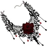 Zaycca Gothic Black Lace Red Rose Flower Choker Necklace for Women