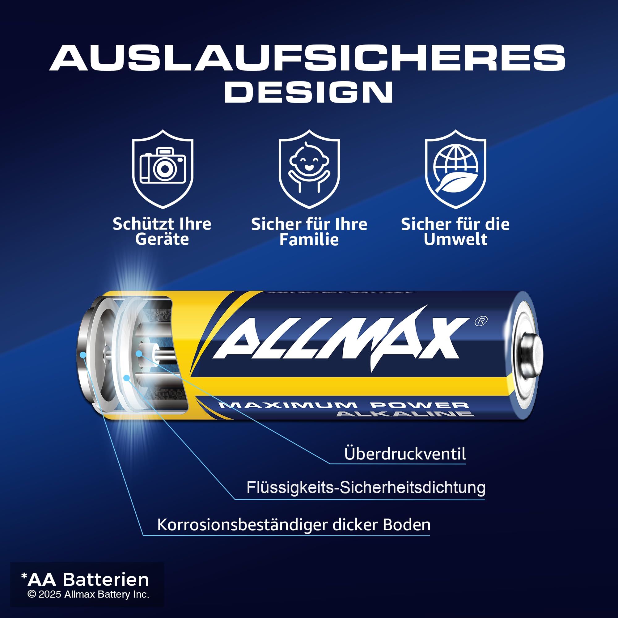Allmax AA Mignon (LR6) Maximum Power Alkaline Doppel-A-Batterien (100 Stück) – Ultra-Langlebigkeit, auslaufsicheres Design, 10 Jahre Haltbarkeit, maximale Leistung (1,5 V) 4