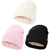 KUIRAN Satin Lined Beanie Hats for Women Men Knit Acrylic Beanie Winter Hat Silk Lining Soft Slouchy Warm Cuffed Beanie Hat