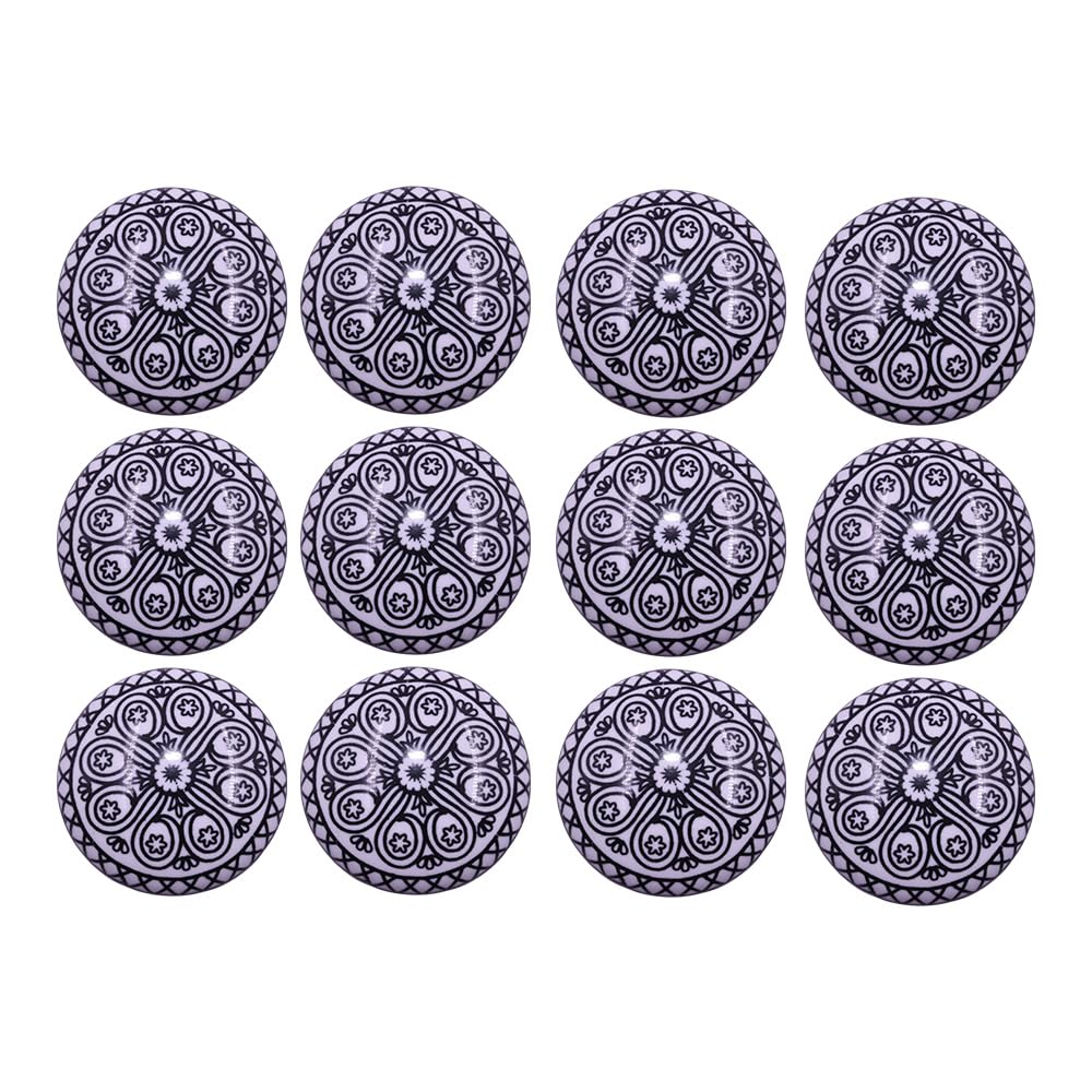 The Metal Magician Cabinet Knob Drawer Pull Ceramic Handles Cupboard Knob Drawer Pull Vintage Shabby Chic Hand Painted Knob Handmade Knob Assorted Knob Black Wheel (Flower) 12Pcs