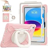 LX-SUNCX Case for iPad 11th Generation 11" (A16) 2025,iPad 10th Generation 10.9" 2022,Shockproof Cover for Kids with Screen Protector,Rotating Stand,Pencil Holder,Shoulder Strap (Sakura Pink)