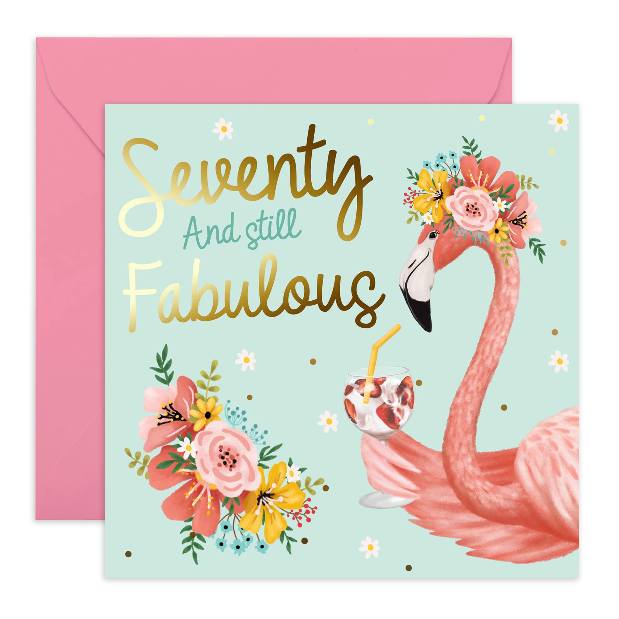 Photo 1 of 70th Birthday Card for Women – “Seventy and Still Fabulous” Flamingo – Fun and Stylish Card for Mom, Mother, Inlaw, Grandma, Grandmother, Aunt, Neighbour, Friend, Ladies- Comes with Stickers