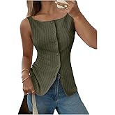 SOLY HUX Women's Summer Button Down Vest Sleeveless Ribbed Fitted Going Out Tank Tops