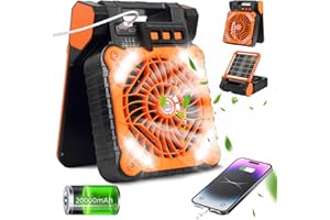 GOLUMU Solar Powered Fan for Camping 20000mAh Portable Rechargeable Solar Camping Fan for Tents with LED Light & Timer, 4 Spe