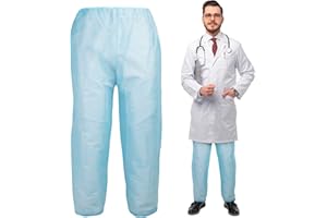 EZGOODZ Blue Disposable Scrub Pants, Large Size. Pack of 10 SMS Disposable Pants Medical with Waist Ties. Breathable Scrubs for Women and Men