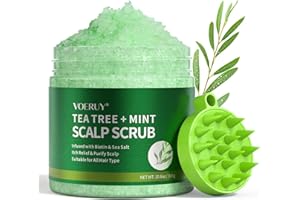 VOERUY Scalp Scrub, Tea Tree Scalp Exfoliator Scrub Shampoo, 2-in-1 Scalp Treatment with Mint Oil, Hair Treatment to Clarify and Remove Build up with Silicone Scalp Massager, 10.6oz/300g