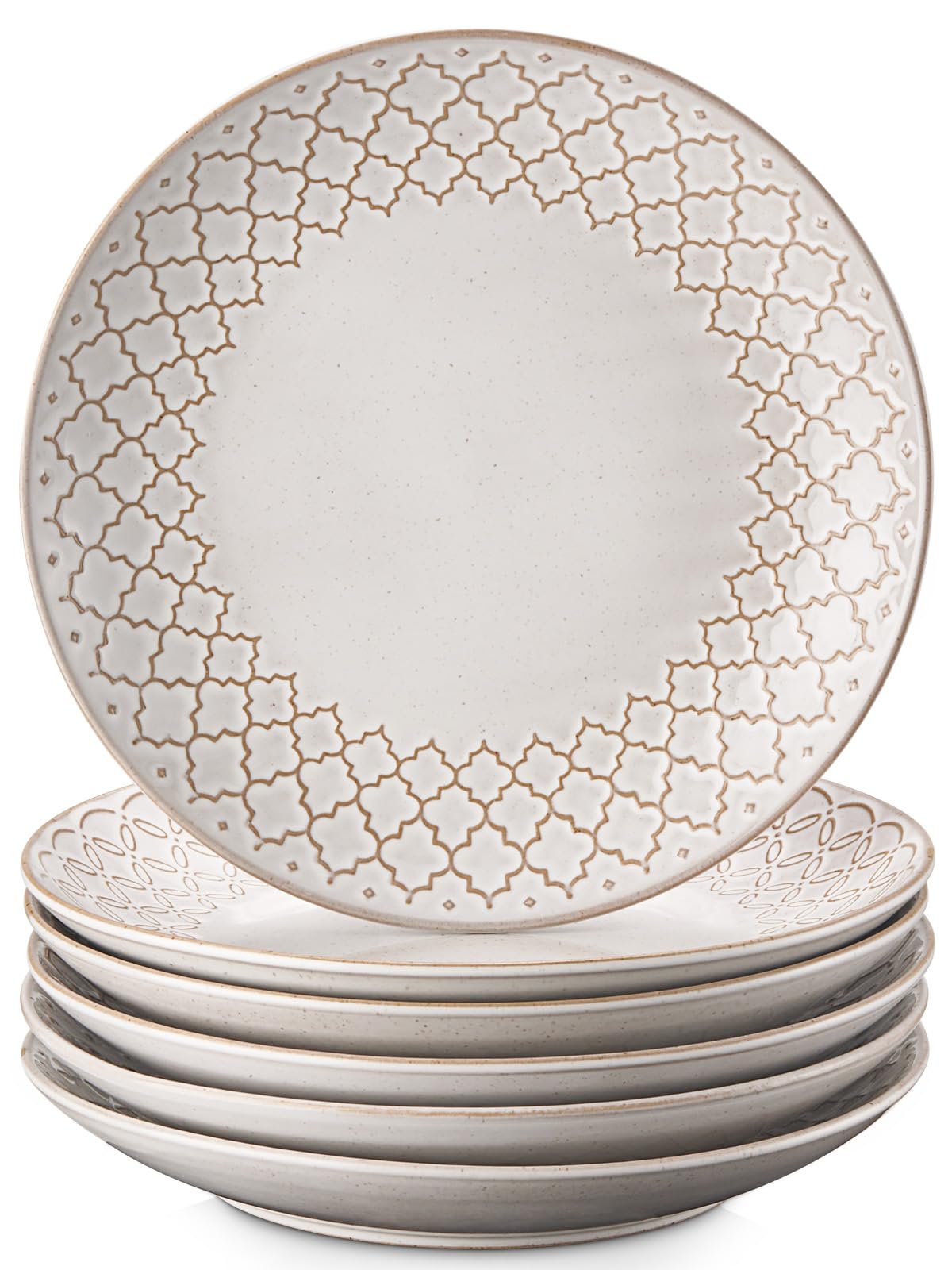 Photo 1 of DOWAN 8.8" Dinner Plates Set of 6, Ceramic Salad Plate, White Microwave, Oven & Dishwasher Safe, Relief Design Perfect for Party Dessert, Wedding Appetizer, Birthday, Mothers Day Gifts