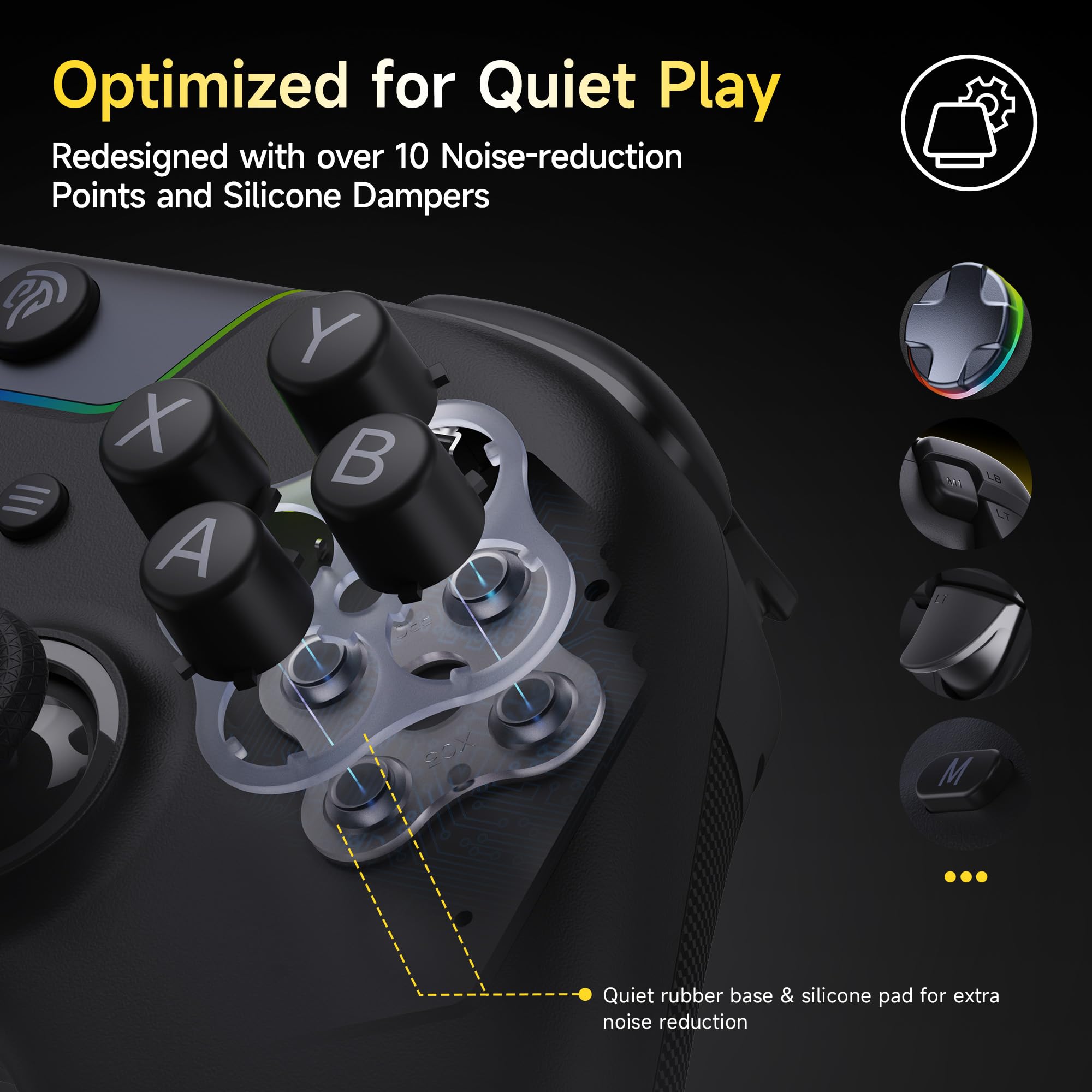 EasySMX X05PRO Wireless Controller PC, Gaming Controller mit leise Tasten, 2-stufige Tigger, Hall Joysticks, 2 programmierbare Tasten, 1000mAh Akku, Kompatibel mit PC/Switch/Android/iOS-Schwarz 2