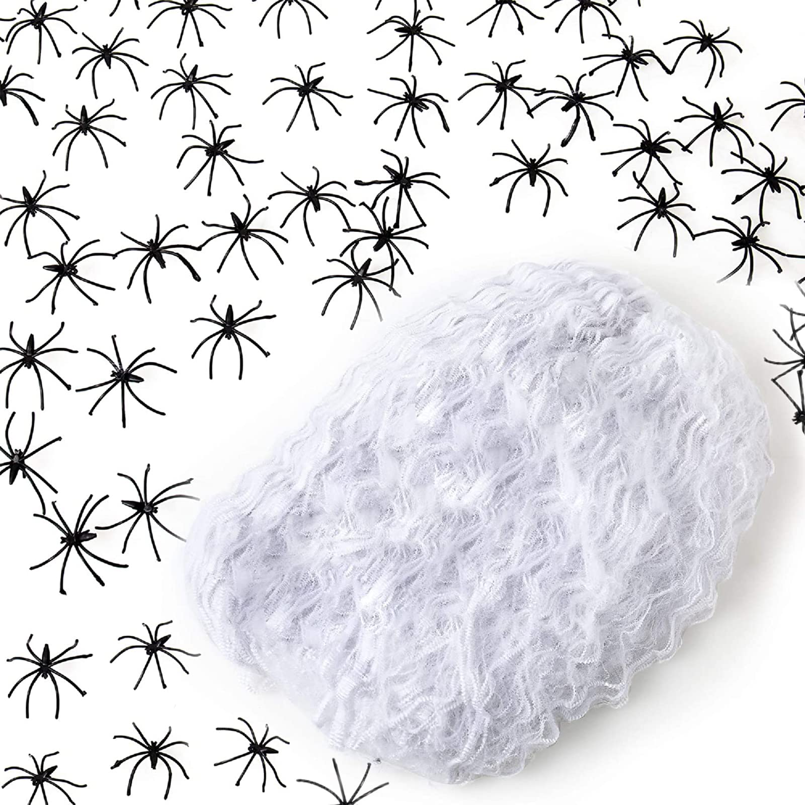 Halloween Spider Web Decoration Indoor Outdoor,200g Halloween Stretchable Cobwebs Decorations&100p Plastic Spiders,Halloween Stretchable Spiderweb Decor for Haunted House,Halloween Party Decorations