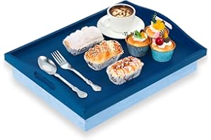 Tioncy 1 Piece Bamboo Lap Tray with Detachable Pillow 16.9'' x 13'' Lap TV Trays Desk with Handles for Adults Eating in Recli