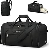 Hanke Expandable Carry On Duffle Bag for Travel 45L-55L Black | Fits Most Overhead Bins (Unexpanded), Expandable 21.5"-26.5", 3 In 1, Water-Resistant, Shoe Pocket, Laptop Sleeve, Weekender