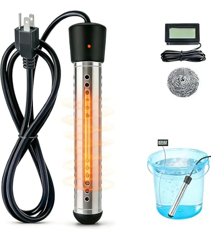HeavenBird 1500W Submersible Water Heater For Camping, Travel, Dorm & Home - 120V Stainless Steel