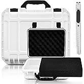 Relaxweex 1 Pcs 11.3 x 8.7 x 4.2 Inch Waterproof Hard Case with DIY Customizable Foam Insert Portable Protective Case with Knife for Camera Drones Equipments Tools Test Instruments (White)