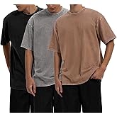 VILIGO 3 Pack Men's Oversized T Shirts Casual Cotton Unisex Short Sleeve Loose Fit Tee Acid Washed Tops