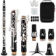 ROWELL Clarinet Professional 17 keys B Flat Clarinet Two-color Silver-plated Keys Clarinet for Beginner Student Performance Test with Professional Clarinet Case