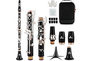 ROWELL Clarinet Professional 17 keys B Flat Clarinet Two-color Silver-plated Keys Clarinets for Beginner Student Performance Test with Professional Clarinets Case