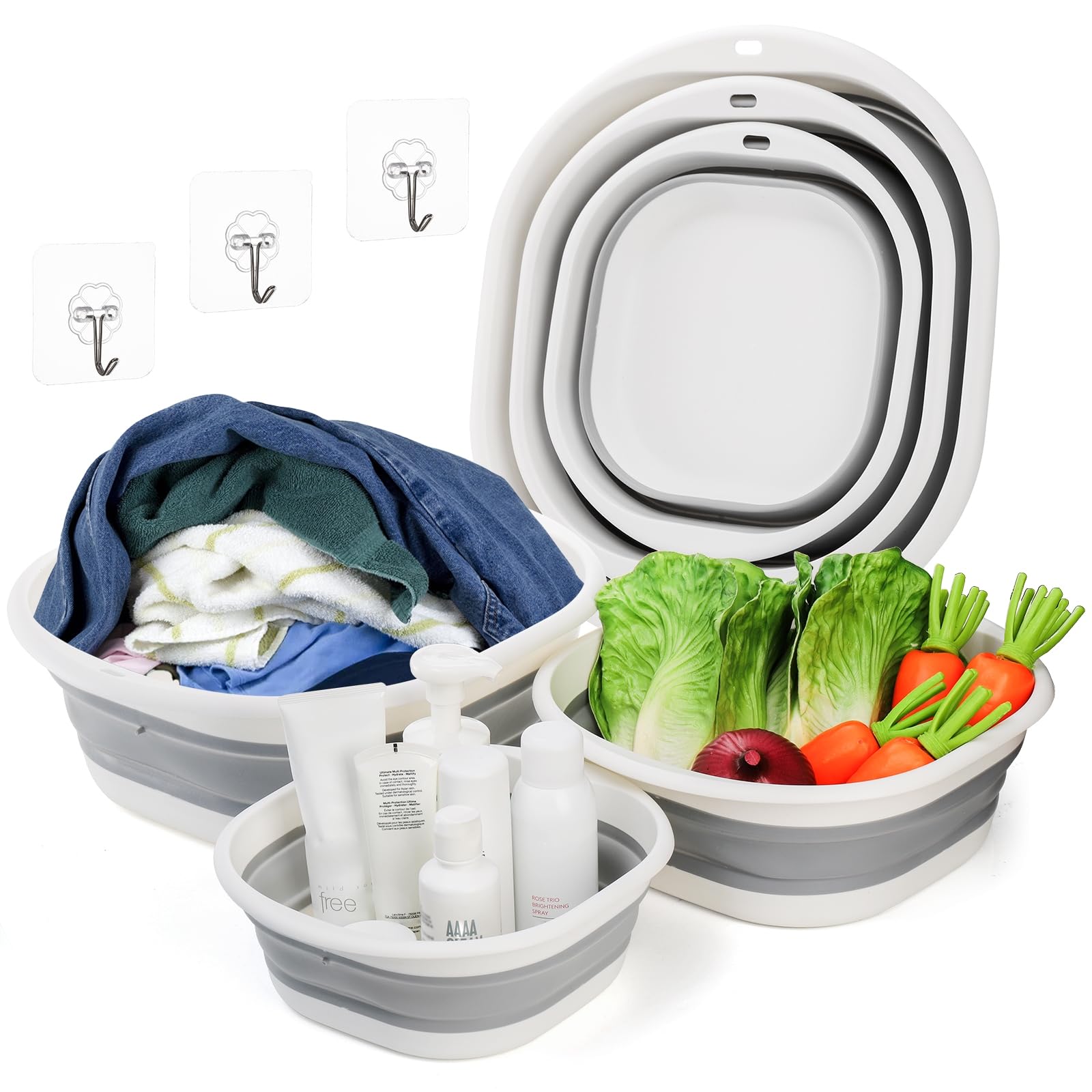 Photo 1 of Goaste 3 Pack Collapsible Wash Basin, Portable Washing Basin, Foldable Dish Tub Square, Space Saving Plastic Washtub for Dishing, Fruit, Camping, Laundry, Hiking & Home (Grey)