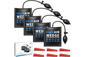 eSynic 4 Pack Heavy-Duty Air Wedge Bag Kit – 300lbs Polyurethane Rubber Door Lifting Bag with Quick-Release Valve & 6 Wedges Durable Air Shim Pump Up to 2" Lift Height for Door Window Installation