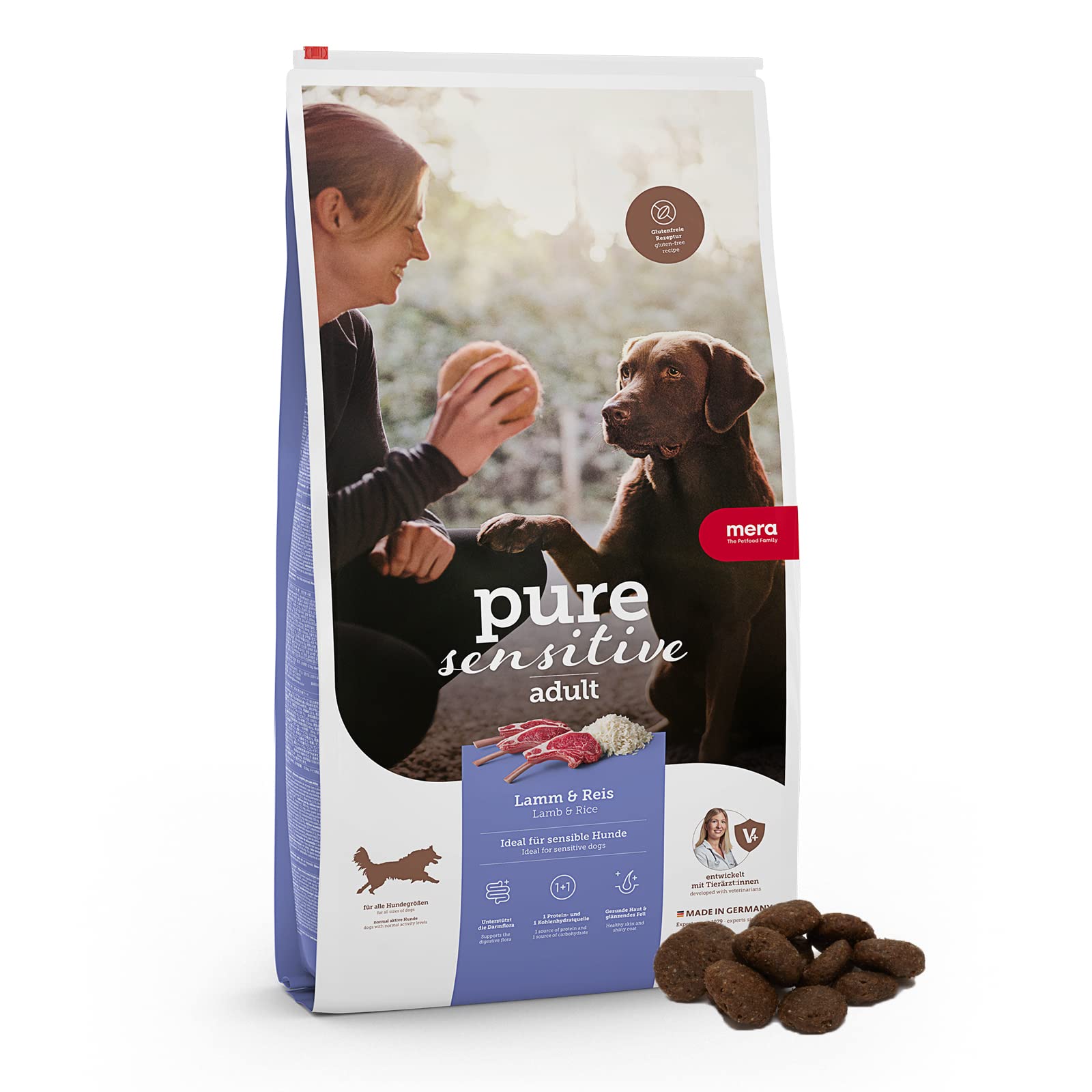 MERA Pure Sensitive Lamb & Rice, Dry Dog Food for Sensitive Dogs, Dry Lamb and Rice Food, Food for Adult Dogs, No Wheat and Sugar (12.5 kg)
