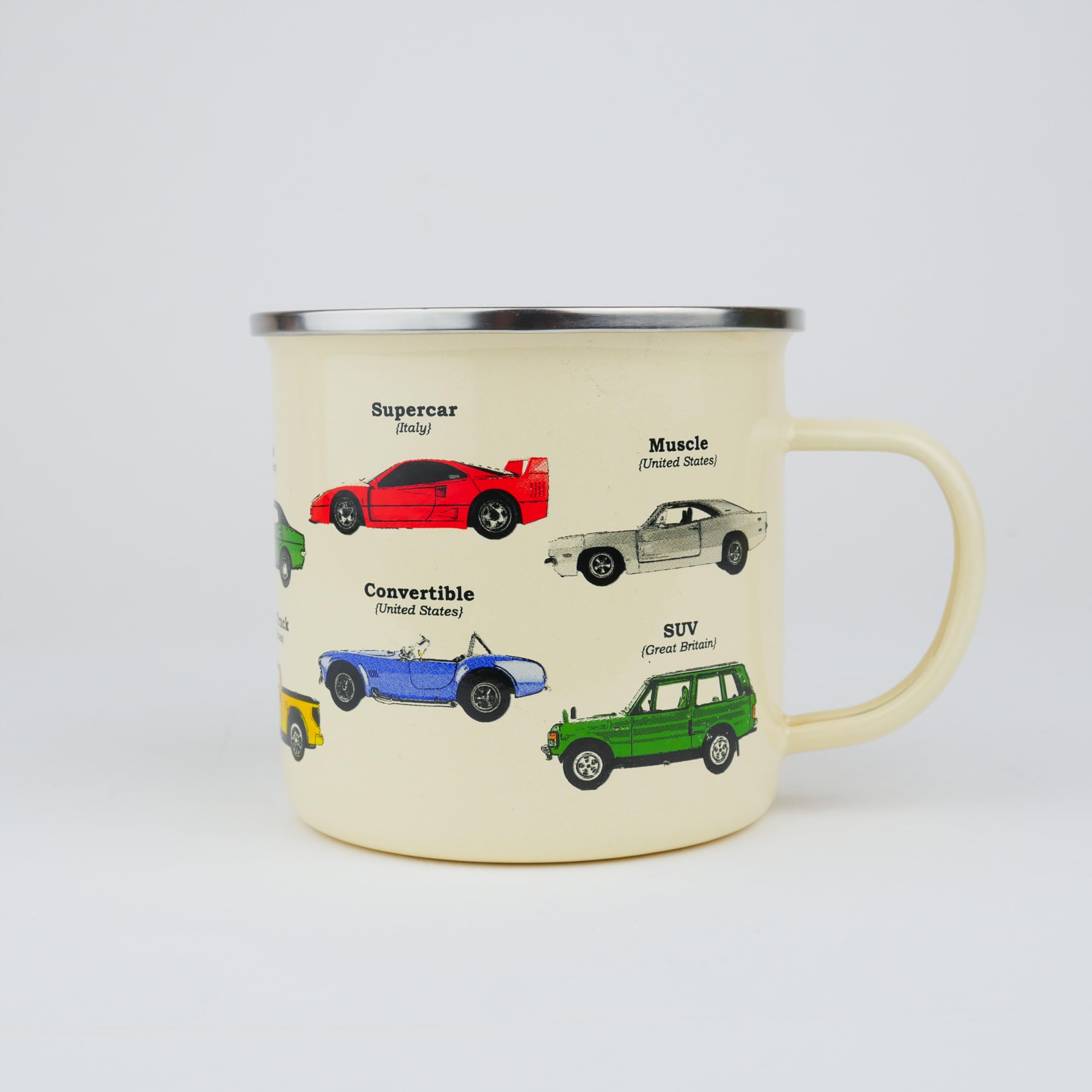 Gift Republic Sports Car Enamel Mug, Outdoor Camping Mug, 500 ml Metal Coffee Cup Men's Gift, Cars