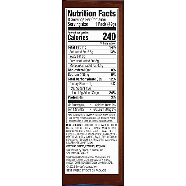 LANCE SANDWICH COOKIES, NEKOT PEANUT BUTTER, 8 INDIVIDUALLY WRAPPED PACKS, 6 SANDWICHES EACH