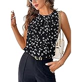 Samefar Womens Summer Tank Tops Pleated Crewneck Casual Loose Chiffon Blouses Sleeveless Tops Business Work Shirts