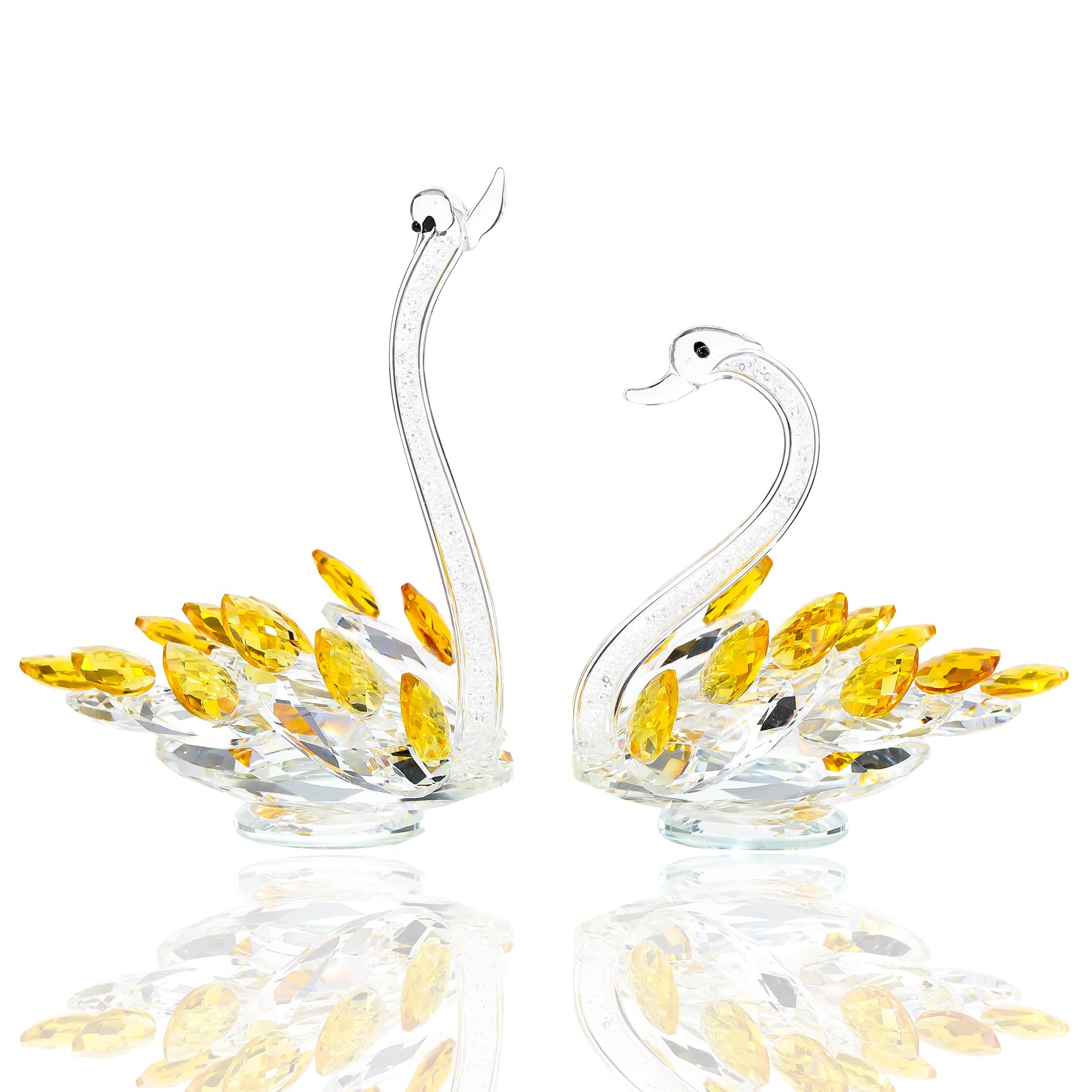 Movdyka 2Pcs Crystal Golden 6.5in Swans Figurines 50th Anniversary Wedding Gifts for Couple, Glass Swan Decorative Ornaments for Living Room Presents for Partner Parents