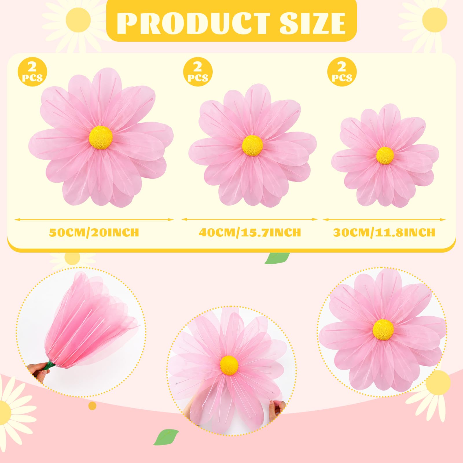 Condition photo showing New/Like New for finecheer 6 pcs pink large daisy flowers for decoration 12'' 15.8'' 20'' giant silk artificial flowe