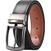 AWAYTR Men Reversible Leather Belt - 1.33'' Wide Genuine Leather Dress Belt for Casual and Business Wear