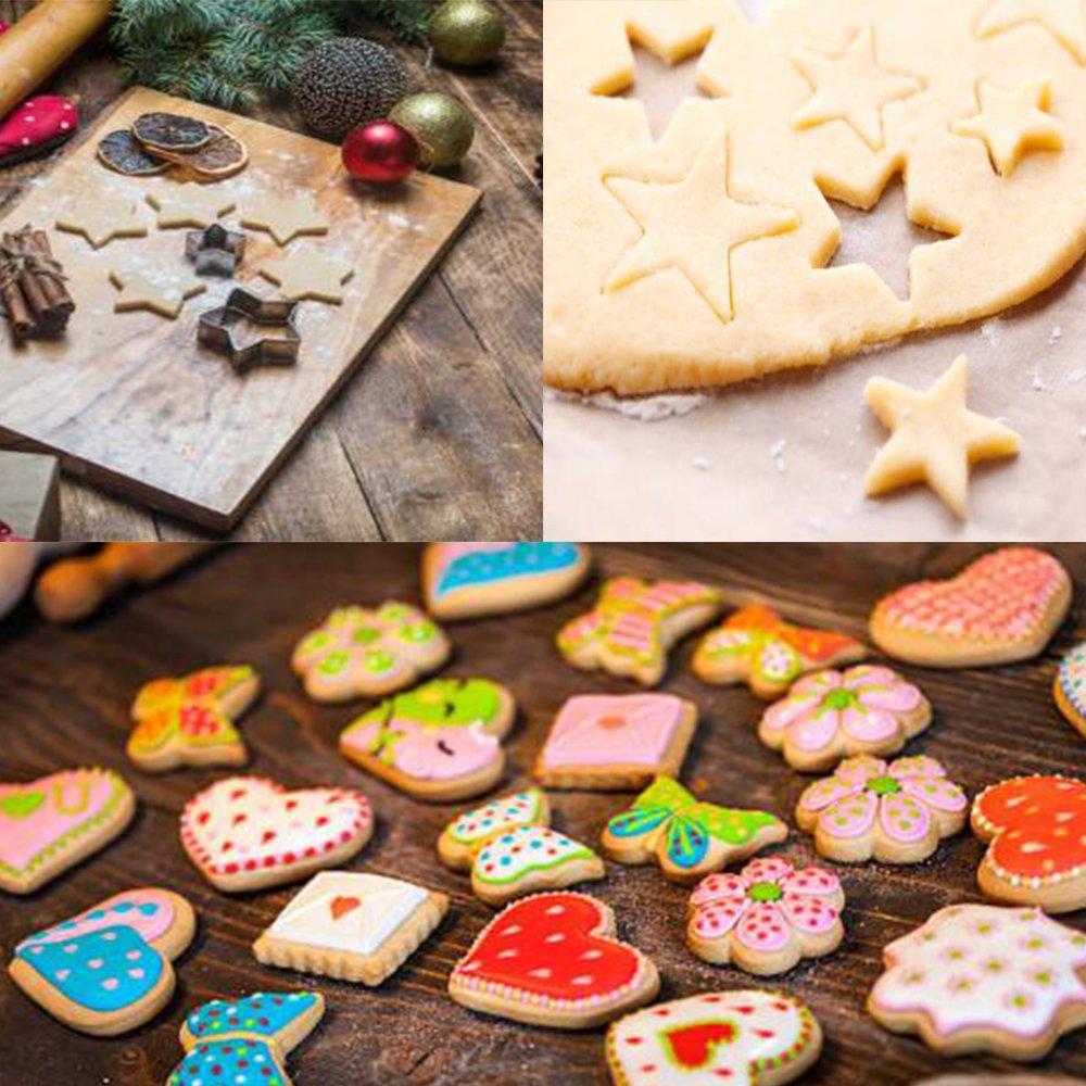 Ertek Biscuit Cookie Cutters Set- 24 Pieces Small Assorted size Stainless Steel Plain Edge Geometric Cutters for Kitchen, Baking, Dessert Plating Design and Molding Cake Decoration