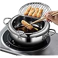 Deep Fryer Pot - Japanese Tempura Small Stainless Steel Deep Frying Pot With Thermometer,Lid And Oil Drip Drainer Rack for French Fries Chicken Wings and Shrimp (24cm/9.4inch)