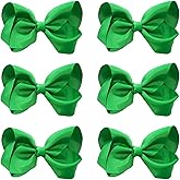 JUCCPUL 6 PCS 3' Hair Bows Clips for Girls Alligator Clips Grosgrain Ribbon Hair Accessories Toddler Bows for Girls Kids-Green
