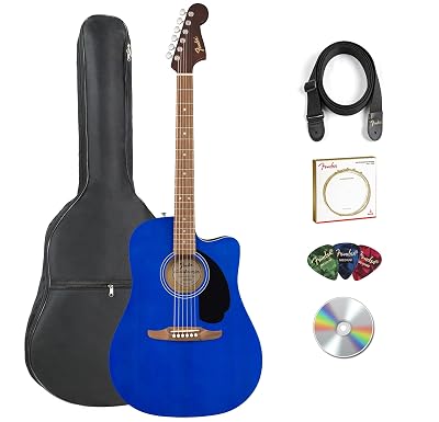 Fender California Redondo CE Acoustic-Electric Guitar - Saphire Blue Bundle with Gig Bag, Strap, Strings, Picks, and Austin Bazaar Instructional Video