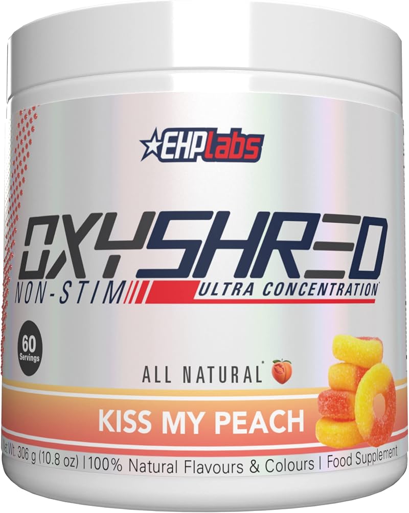 EHP LABS OxyShred Non Stimulant Thermogenic Pre Workout Powder Peach 60 Servings