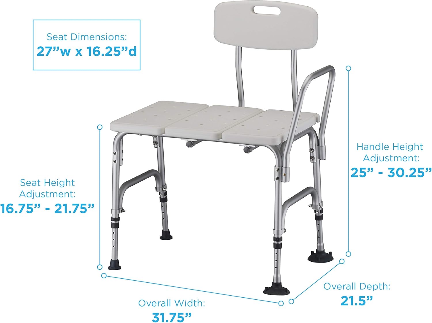 NOVA Medical Products Heavy Duty Tub Transfer Bench for Bath or Shower with 500 lb. Weight Capacity, Backrest is Removable and Reversible, White: Health & Personal Care