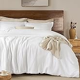 PHF Cotton Muslin Comforter Set King Size, Ultra Soft, Breathable & Lightweight All-Season Bedding, Filling: 100% Polyester, 3 Pieces with 1 Comforter 104"x90" and 2 Pillow Shams 20"x36", White
