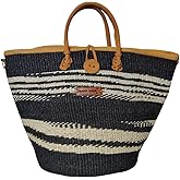 SAWA SAWA Balance Basket Handwoven Sisal Tote Large Bag with with Leather Handles and Button Closure, Large Straw Purse Perfect for Travel, Handmade Summer Beach Tote Handbag for Women