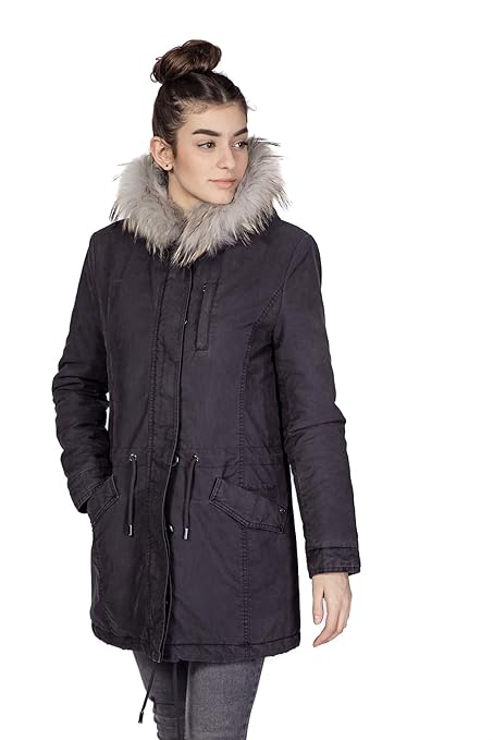 IQ+berlin Damen Parka Basic Parka mit schöner Fell-Details und 3M-Thinsulate-Wattierung