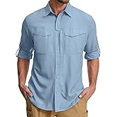 mixtiq Men's Sun Protection Safari Shirts Long Sleeve UPF 50 UV Quick Dry Travel Hiking Fishing Shirts with Zipper