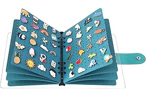 WANSHUI 8 Pages A5 Enamel Pin Display Book, Pins Collection Storage Organizer Book,Clear PVC Cover, Portable Travel Pin Display Book for Brooch Collectors (Not Include Accessories).Lake Blue