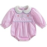 Biayxms Newborn Baby Girl Embroidery Bow Heart Rompers Puff Long Sleeve Bubble Jumpsuit Infant Girls Valentines Outfits