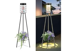 Outdoor Solar Floor Lamp with Plant Stand, Hummigbird Print, Solar & USB 2 Way Charging, Garden Decor Gifts for Women Mom Gra