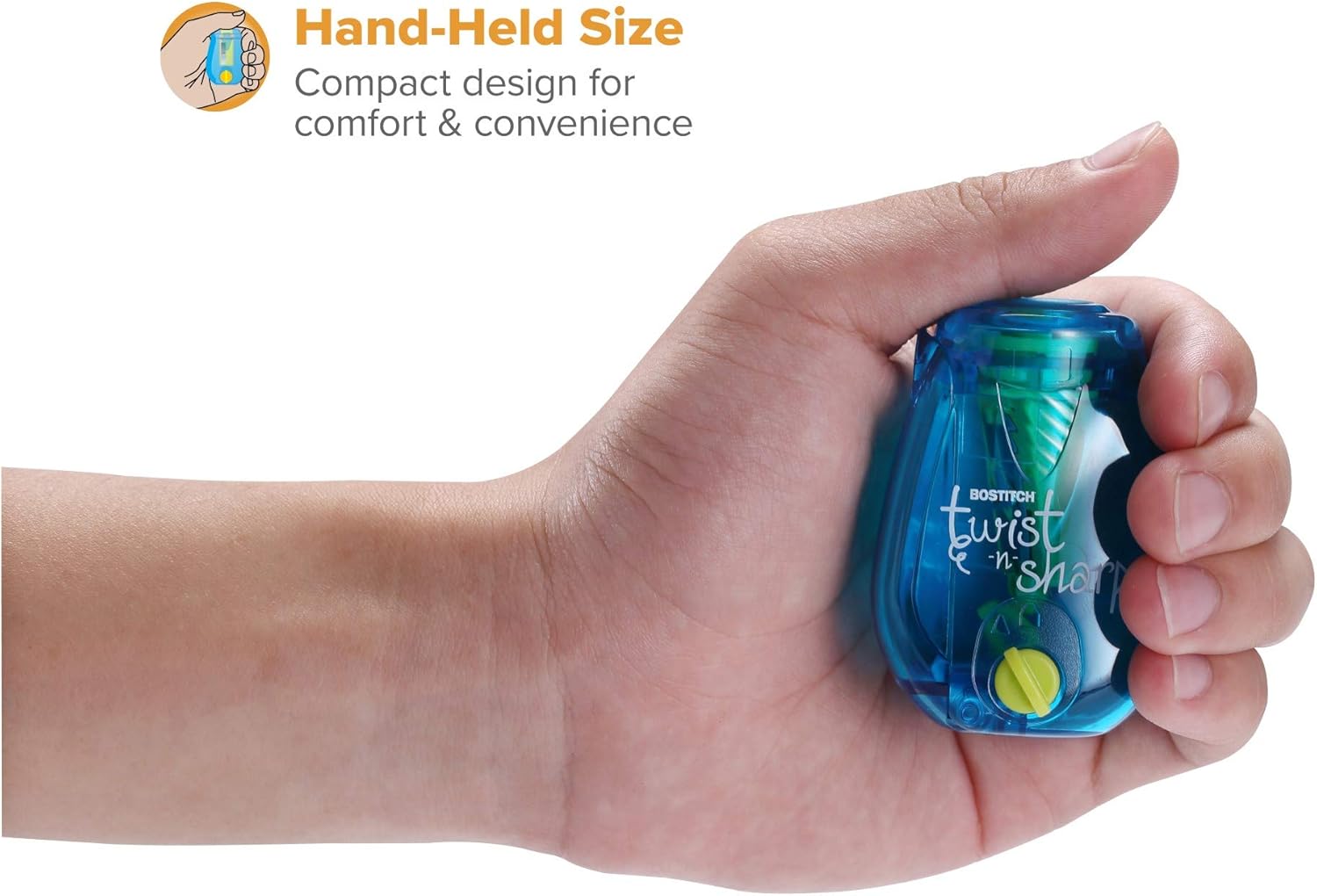 Bostitch Pencil Sharpener Twist-N-Sharp Colored Manual Small Pencil Sharpeners Hand Held, 3 Pack, Covered, Single Hole, Lime Green, Blue and Red Color Portable Handheld Sharpeners with Cover for Kids : Office Products