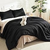 Litanika Black Comforter Set Queen Size, 3 Pieces Lightweight Solid Bedding Comforter Set, All Season Fluffy Bed Set (90x90In Comforter & 2 Pillowcases)