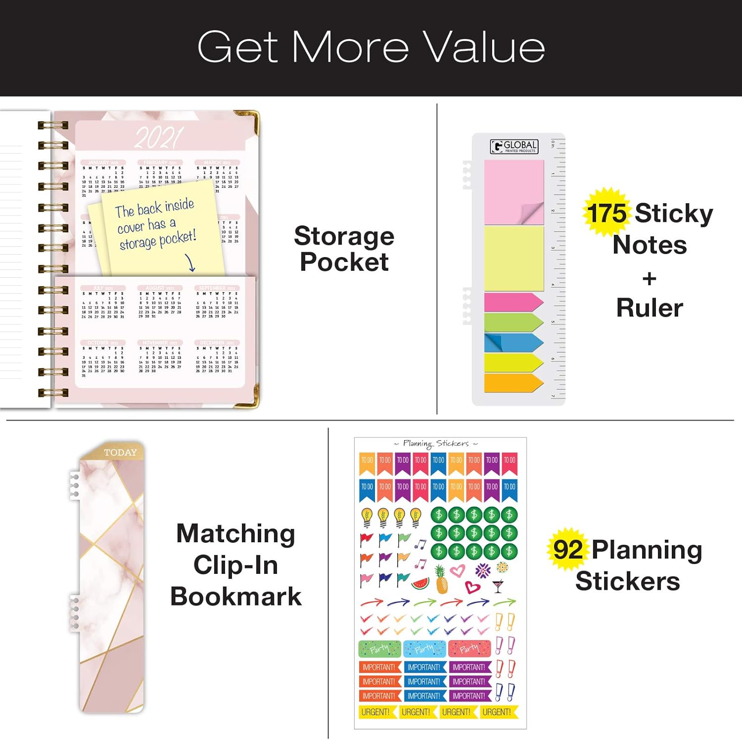 HARDCOVER Academic Year 2020-2021 Planner: (June 2020 Through July 2021) 5.5"x8" Daily Weekly Monthly Planner Yearly Agenda. Bonus Bookmark, Pocket Folder and Sticky Note Set (New Pink Triangles) : Office Products