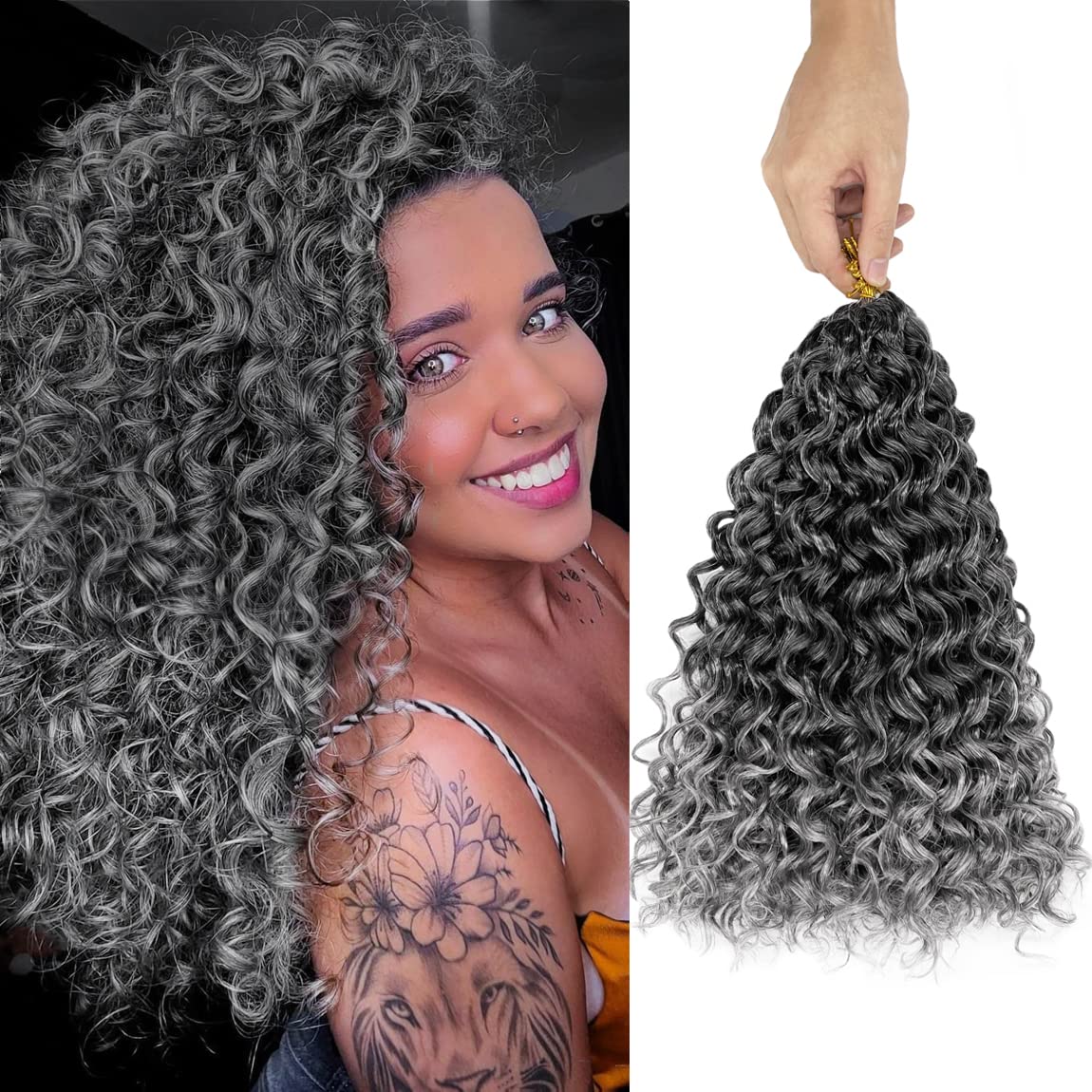 Photo 1 of ENBEAUTIFUL 14 Inch 8 Packs Curly Crochet Hair For Black Women Gogo Curl Crochet Hair Beach Curl Water Wave Deep Wavy Braids Hair Extensions(14inch, 8packs, Tgrey)